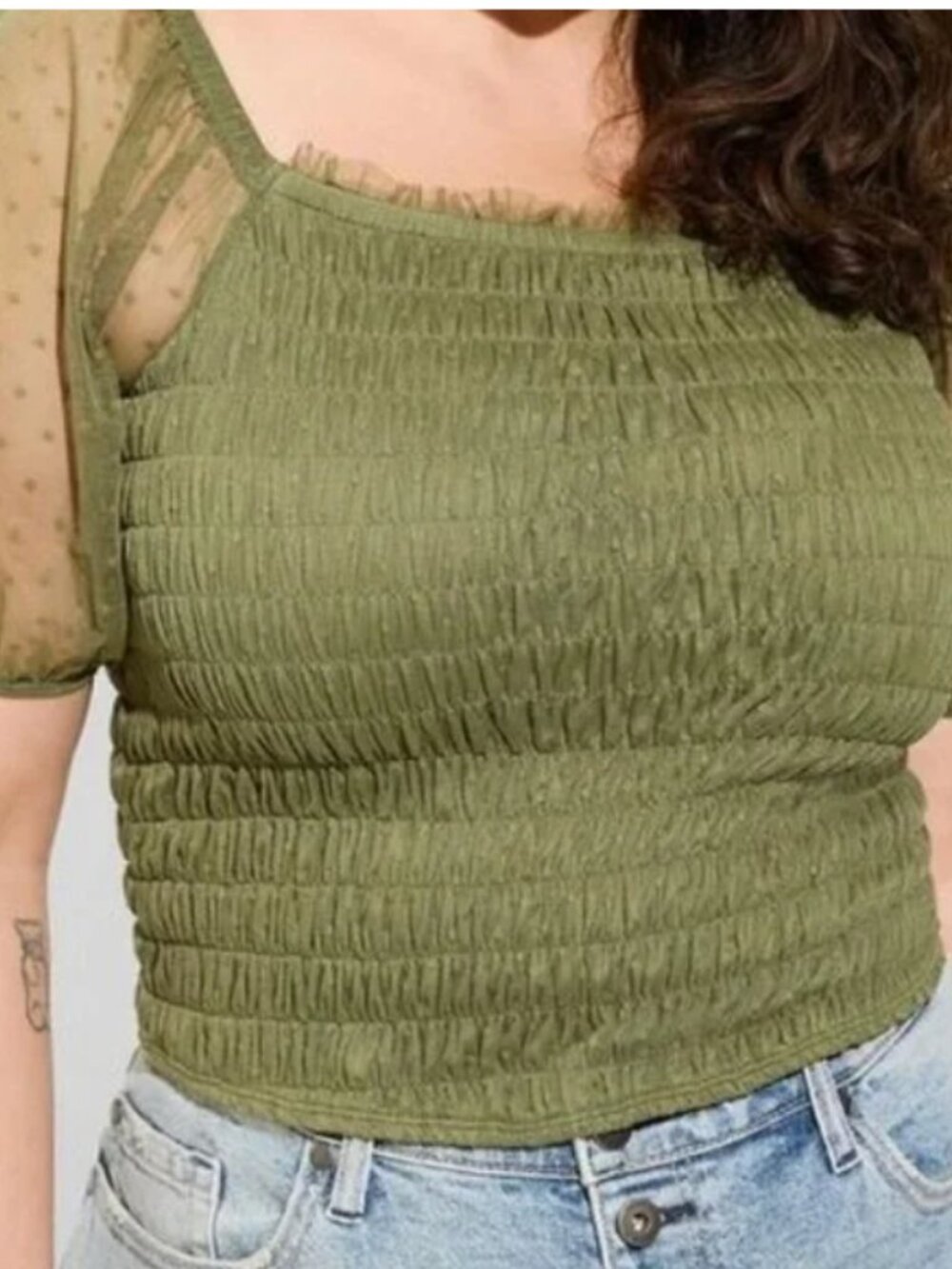 Torrid NWT Dot Mesh Square Neck Smocked Crop Top – Plus Size 2X